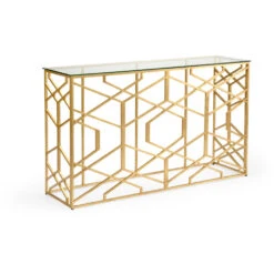 Claire Bell 60 Inch Clear/Beveled/Antique Gold Leaf Console Table