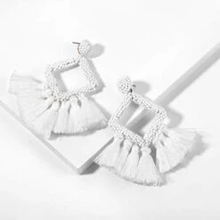 Baha Beaded Silk Tassel Earrings -Bezier shop 415VV1p3T3L