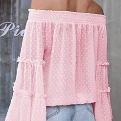 Sweet Pea Off The Shoulder Polka Dot Bell Sleeve Top - White, Rose, Blue, Pink Or Sage -Bezier shop 518FGrLKrhL