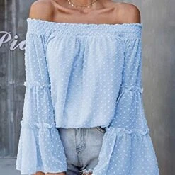 Sweet Pea Off The Shoulder Polka Dot Bell Sleeve Top - White, Rose, Blue, Pink Or Sage -Bezier shop 51AsnOMYitL