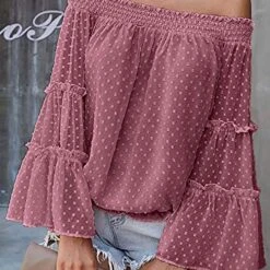 Sweet Pea Off The Shoulder Polka Dot Bell Sleeve Top - White, Rose, Blue, Pink Or Sage -Bezier shop 51MQObihcoL