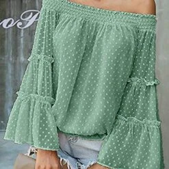 Sweet Pea Off The Shoulder Polka Dot Bell Sleeve Top - White, Rose, Blue, Pink Or Sage -Bezier shop 51eBXdJozEL