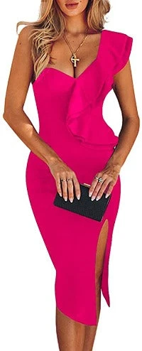 Valentina One Shoulder Ruffle Bodycon Midi Dress 2 Valentina One Shoulder Ruffle Bodycon Midi Dress - Image 2