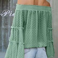 Sweet Pea Off The Shoulder Polka Dot Bell Sleeve Top - White, Rose, Blue, Pink Or Sage -Bezier shop 51wCz7YUWVL