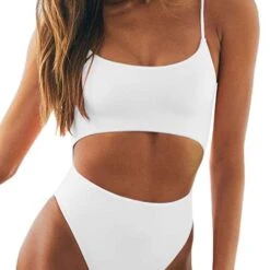 Mika One Piece Cut Out Lace Up Back Swimsuit - Pink, White, Snake, Leopard -Bezier shop 61E9446wrXL. SY879. SX. UX. SY. UY