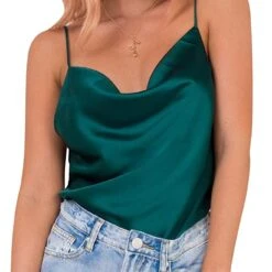 Simplicity Satin Cami Tank - Golden, Hunter Green, Black, White -Bezier shop 61LhV4wD4ZL. SY879. SX. UX. SY. UY