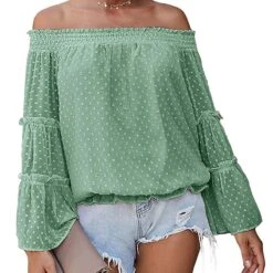 Sweet Pea Off The Shoulder Polka Dot Bell Sleeve Top - White, Rose, Blue, Pink Or Sage -Bezier shop 711 0KM8XtL. UL1500