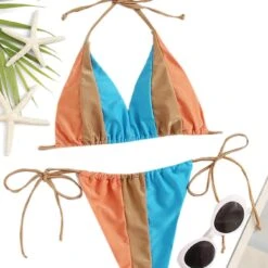 Miami Sunrise String Bikini Set - Turquoise + Orange