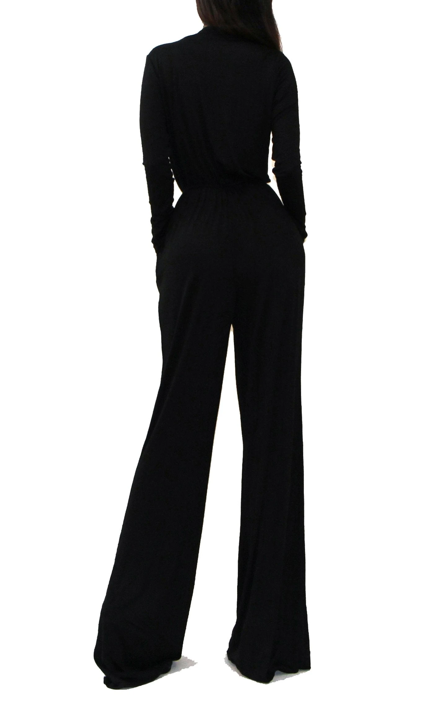 Uptown Wrap Top Wide Leg Long Sleeve Jumpsuit - Black 2 Uptown Wrap Top Wide Leg Long Sleeve Jumpsuit - Black - Image 2
