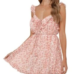 Maui Coral Floral Ruffle Dress