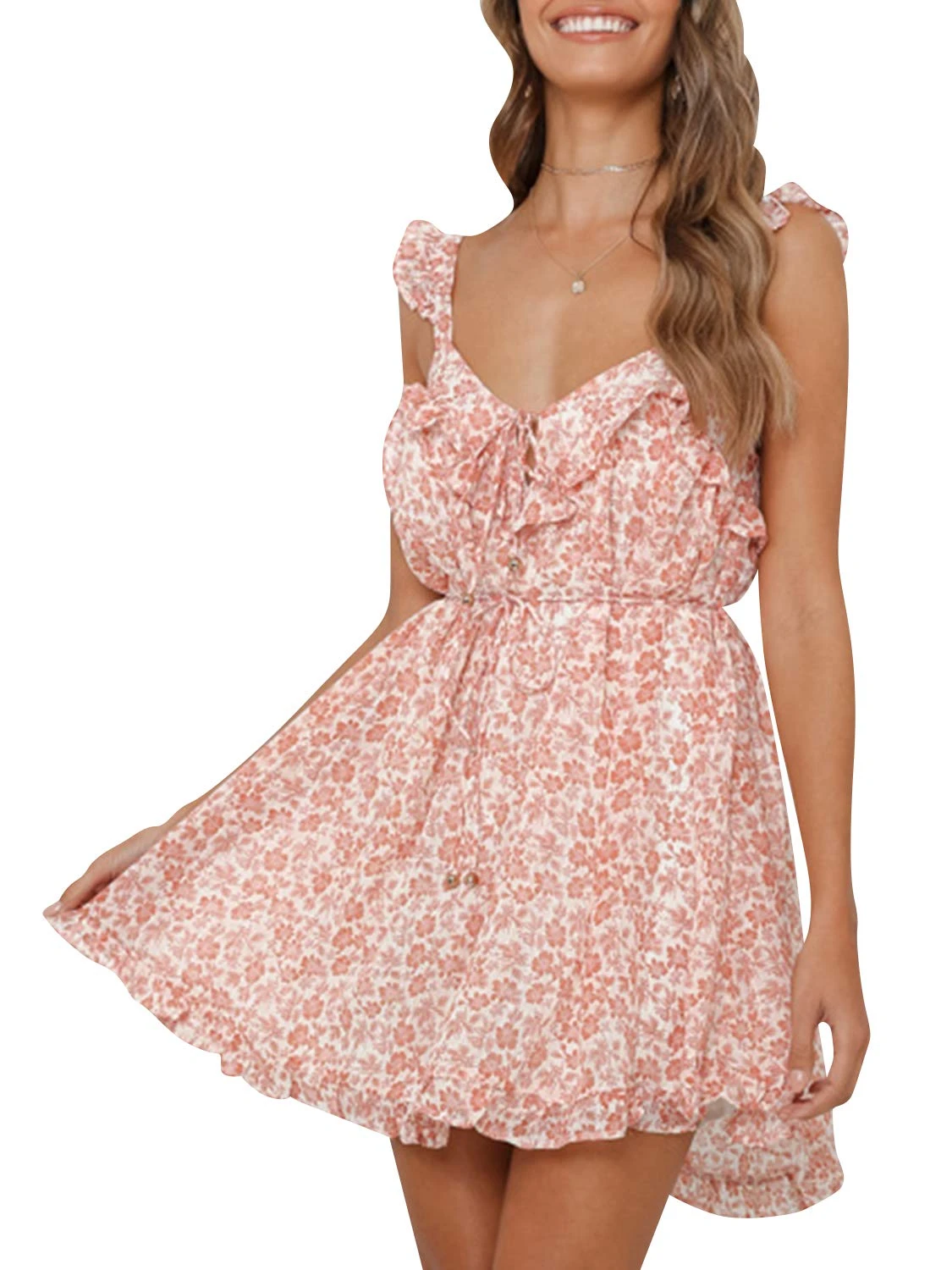 Maui Coral Floral Ruffle Dress 1 Maui Coral Floral Ruffle Dress