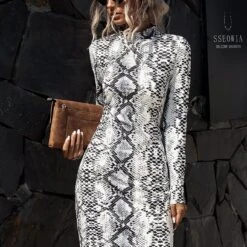 Vanessa Snake Print Turtleneck Dress