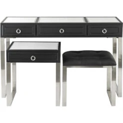 Anita 48 X 16 Inch Black And Silver Console Tables And Stool