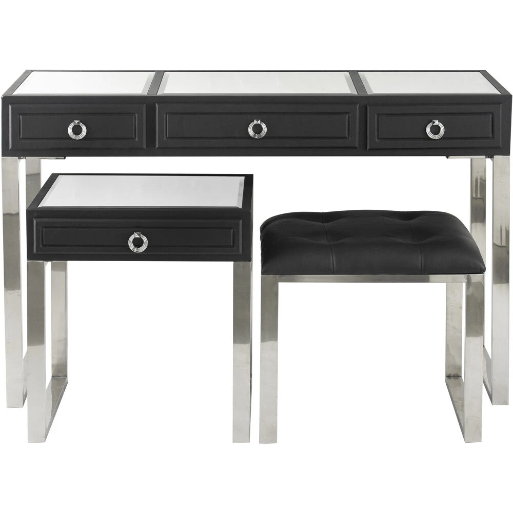 Anita 48 X 16 Inch Black And Silver Console Tables And Stool 1 Anita 48 X 16 Inch Black And Silver Console Tables And Stool