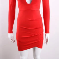 Nadia Long Sleeve Deep V Plunge Dress - Red 14 Nadia Long Sleeve Deep V Plunge Dress - Red -Bezier shop HTB10v12mwn.PuJjSZFkq6A lpXak