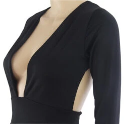 Nadia Long Sleeve Deep V Plunge Dress - Black -Bezier shop HTB1CyBBgwMPMeJjy1Xbq6AwxVXaT