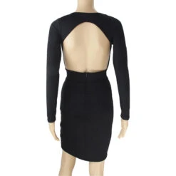 Nadia Long Sleeve Deep V Plunge Dress - Black -Bezier shop HTB1siFzbLBNTKJjy0Fdq6APpVXaf