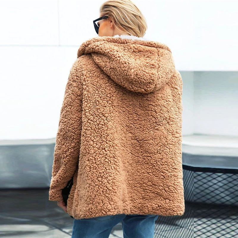 San Clemente Hooded Teddy Coat - Camel + White 5 San Clemente Hooded Teddy Coat - Camel + White - Image 5