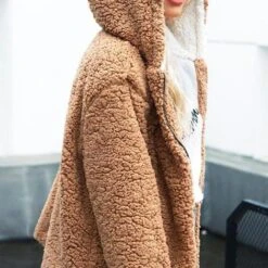San Clemente Hooded Teddy Coat - Camel + White