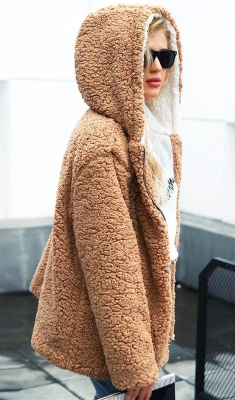 San Clemente Hooded Teddy Coat - Camel + White 1 San Clemente Hooded Teddy Coat - Camel + White